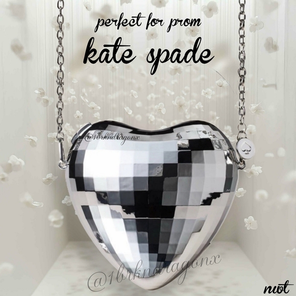 Kate Spade Silver Heart Bag Crossbody Clutch Wristlet NWT Mirrored Metallic